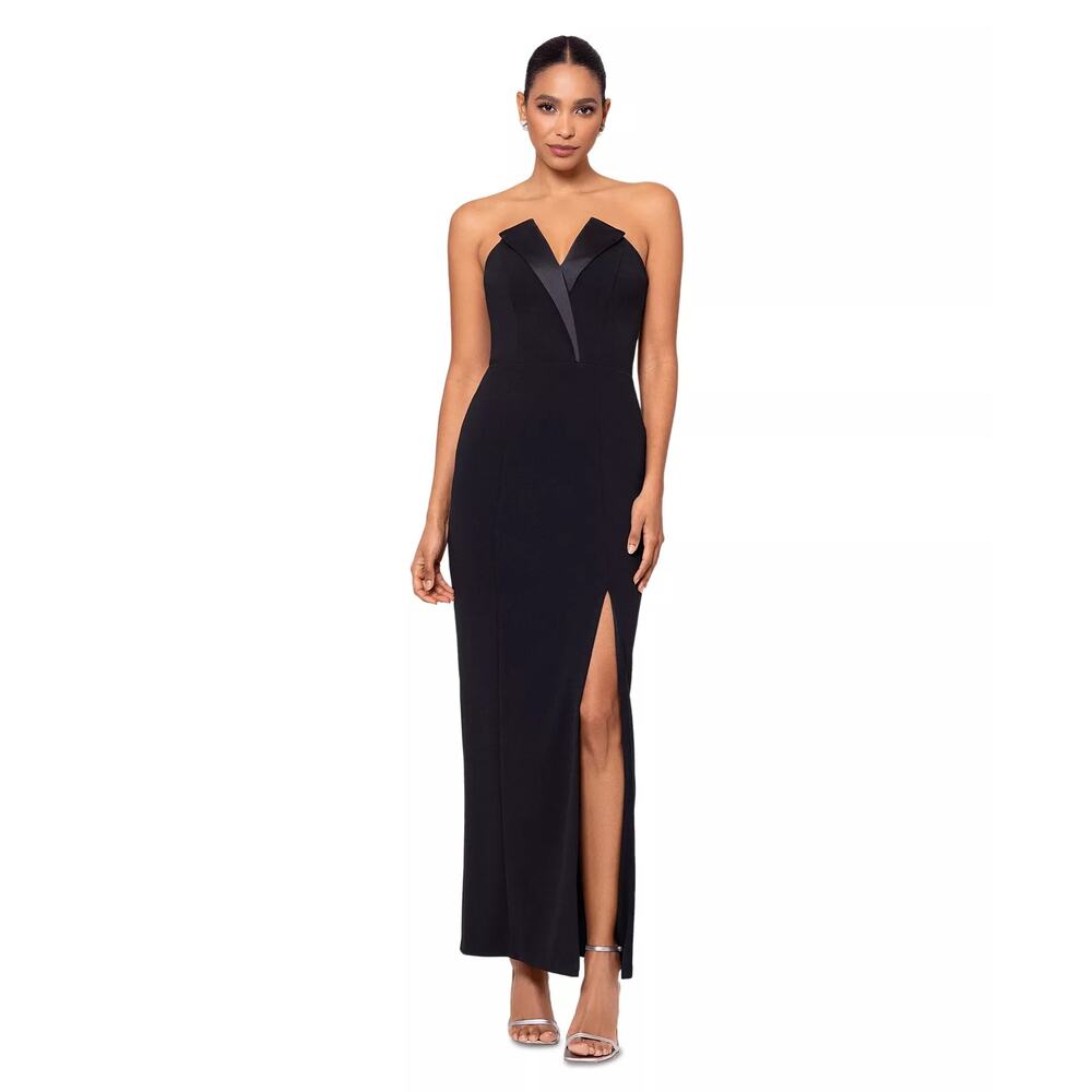 Betsy & Adam Women's Tuxedo-Neck Strapless Gown Black Size 8 Petite NWT